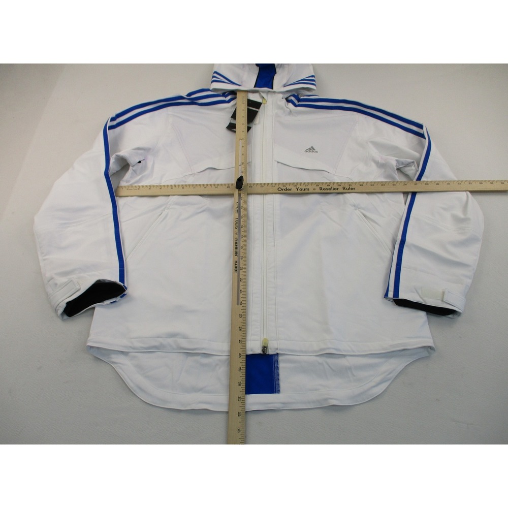 Adidas Stretch Woven Jacket Mens XL White Blue ClimaCool Hooded Windbreaker - Picture 5 of 12